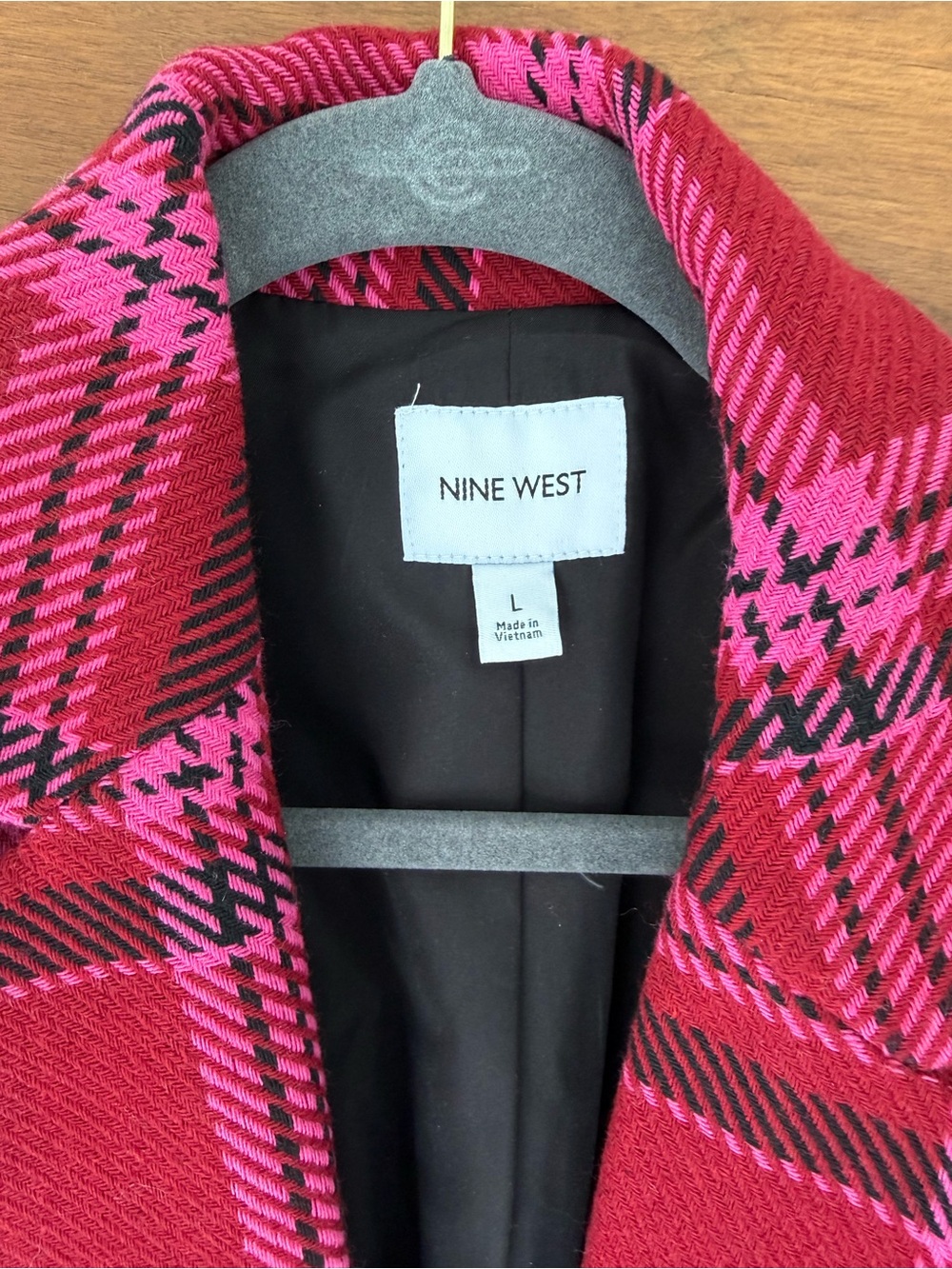 Nine West Red and Pink Plaid Single-Button Blazer - Picture 3 of 4